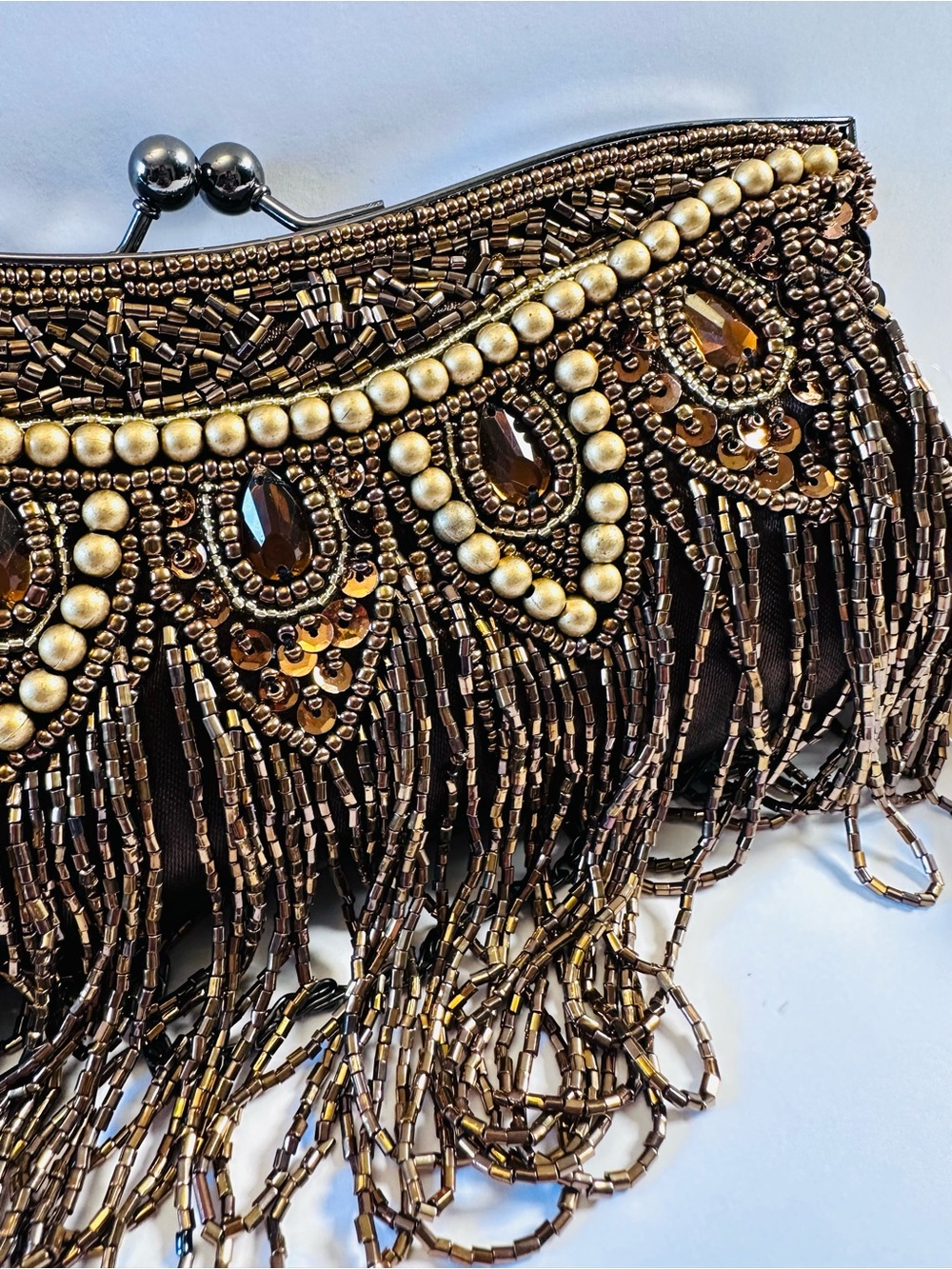 Bronze/Brown Beaded Kiss Lock Evening bag/Purse NWT - Picture 10 of 11